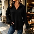 thumbnail image 5 of Waffle Knit Lapel Sweatshirt for Women Oversized V-Neck Long Sleeve Pullover with Pockets Basic Casual Versatile Top, 5 of 9