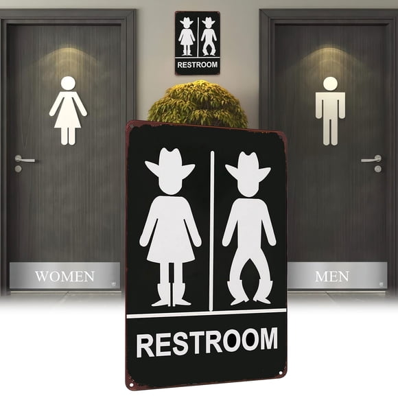 Funny Bathroom Western Cowboy And Restroom Tin Sign For Bathroom Restroom Decor 8x12 Inch (3260)