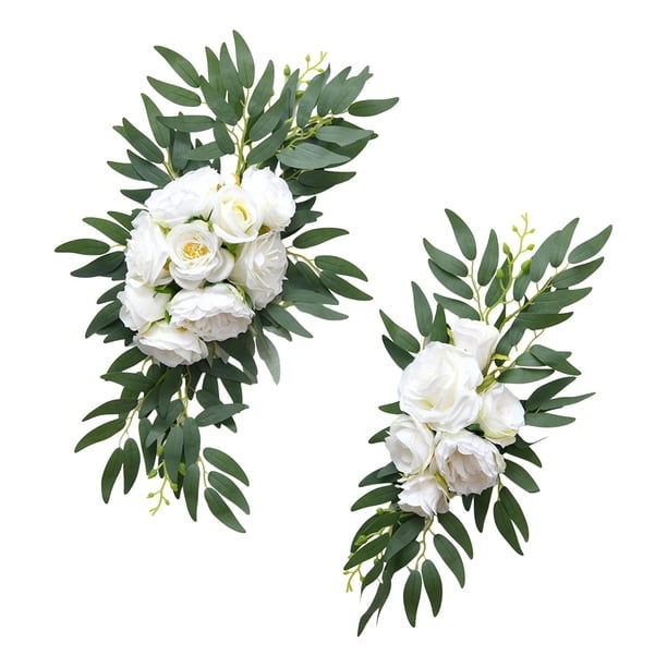 2x Arco de boda con flores artificiales, juego de guirnaldas colgantes, hecho a mano, decorativo Blanco