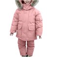 thumbnail image 3 of Meresysid Toddler Boys Girls Snowsuit Bib Snow Pants Winter Outfit Coat Sets Beige, 3 of 8