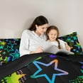thumbnail image 5 of Feelyou Dreamy Stars Graffiti Twin Bedding Sets 7-Piece for Kids, Black Blue Cartoon Bedding Comforter Set, Fashion Love Heart Reversible Sheet Sets, Ultra Soft Bedroom Decor, 5 of 9