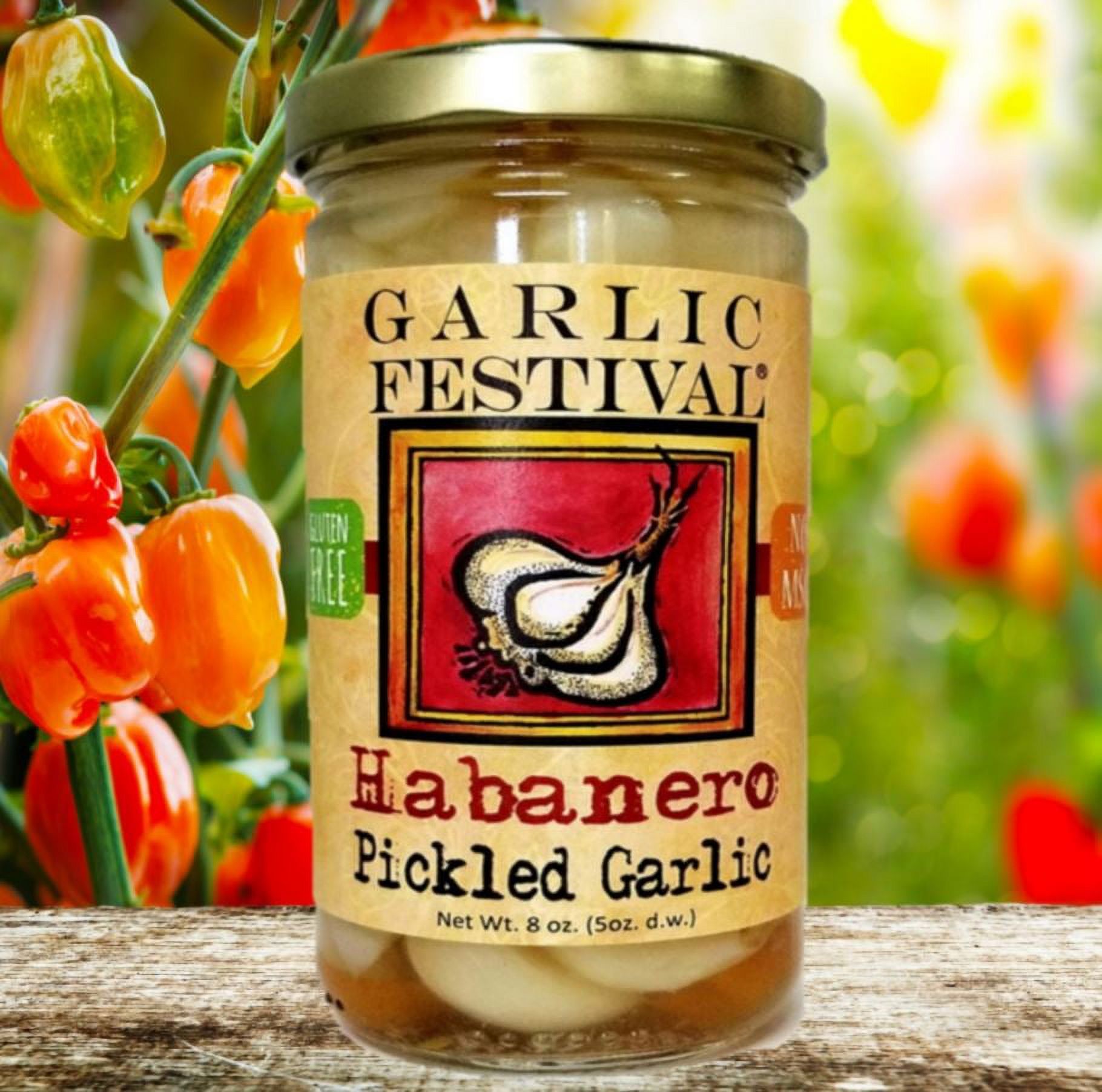 Garlic Festival Habanero Pickled Garlic Cloves in a Jar - Habanero Pickled Garlic - Fresh Garlic Cloves for Cooking - Freshly Made - Subtly Infused, Pre-Prepared Garlic - Net Wt. 8 oz.