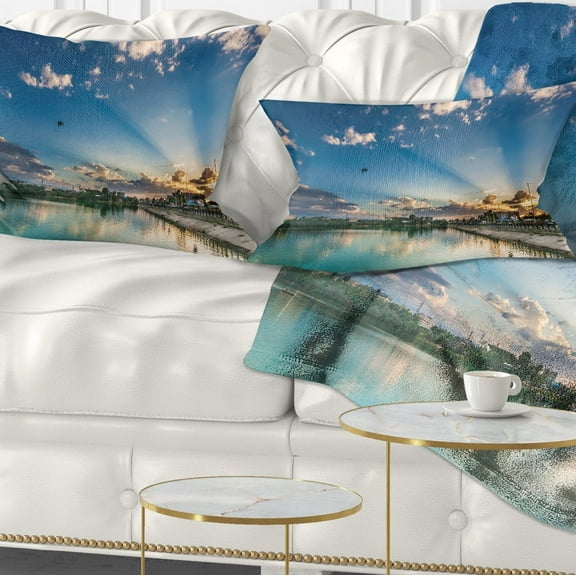 Designart Moving Clouds Over Lake - Landscape Photo Throw Pillow - 12x20