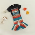 thumbnail image 6 of Girls Outfits Casual Summer Short Sleeve Letter Print Tops Striped Flare Pants Baby Clothes Black 6 Months-12 Months, 6 of 7