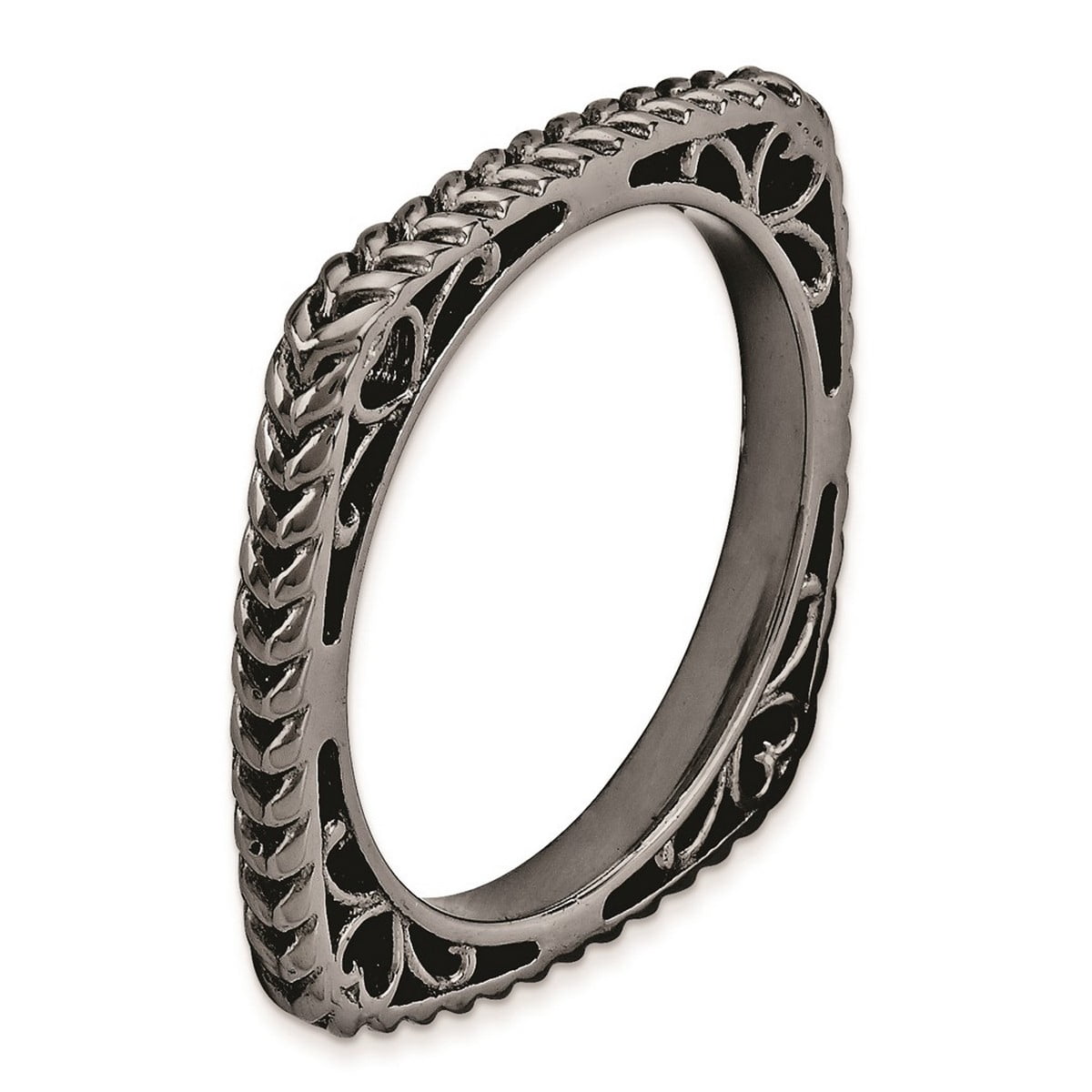 2.25mm 925 Sterling Silver Ruthenium plating Stackable Polished Black Plate Square Ring Size 8 Stackable Ring for Women