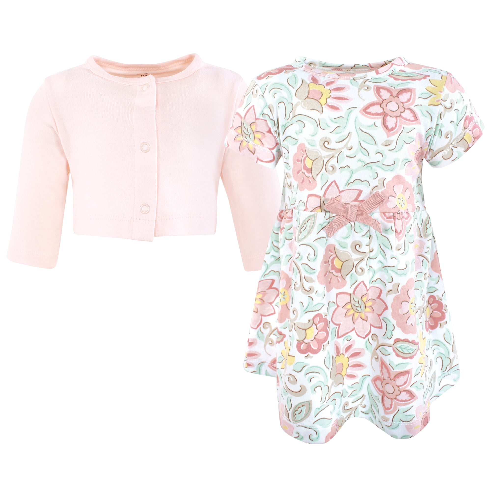 Touched by Nature Girls Organic Cotton Dress and Cardigan, Traditional Floral, 9-12 Months