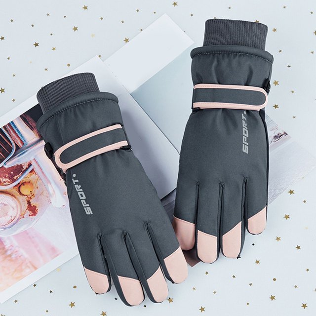 Gray Gloves Mittens Winter Ski Gloves Waterproof Thick Plus Velvet Warm Windproof Cold Protection Outdoor Riding Gloves