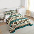 thumbnail image 3 of Homewish Western Hippie Aztec Queen Comforter Set for Adult, Cowboy Cowgirl Bedding Sets, Wheat Teal Triangle Abstract Reversible Bedding Comforter Set, Breathable Home Decor, 3pcs, 3 of 8