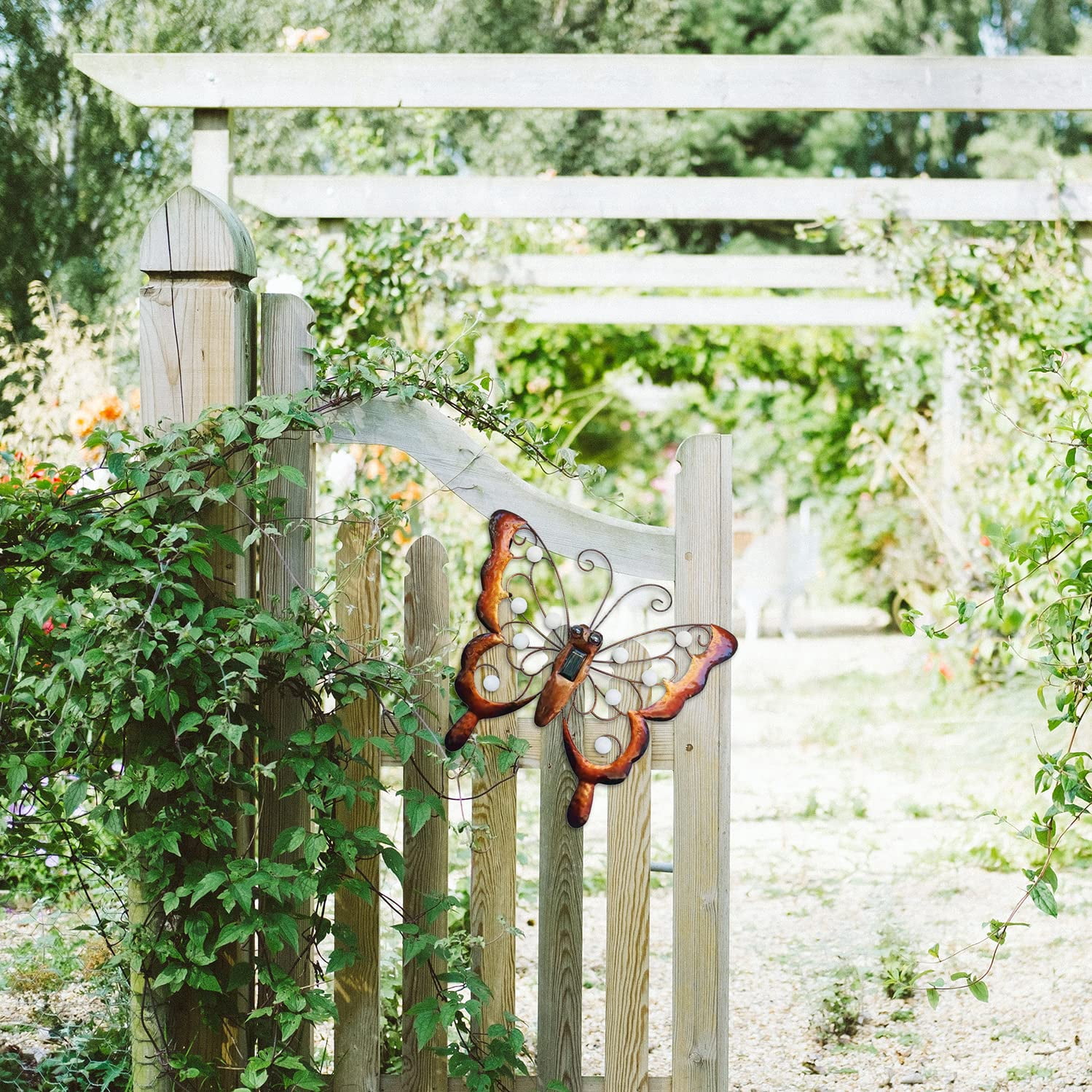 BVLFOOK Metal Butterfly Solar Lighted Wall Art Décor, Outdoor Butterfly Garden Décor, Butterfly Yard Art Butterfly Sculpture Lamp for Fence Patio C5