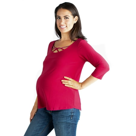 Maternity Cross Bodice - Strappy Neckline Criss Cross Mater 3/4 Sleeve Maternity