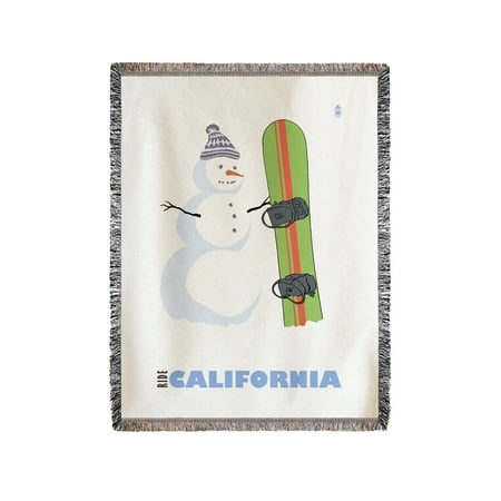 California - Snowman with Snowboard - Lantern Press Original Poster (60x80 Woven Chenille Yarn Blanket)