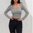 thumbnail image 4 of Baberdicy Women's T-Shirts Women's Long Sleeve Crop Top Ribbed Slim Fitted Casual Tight Fitting T Shirt Tops Womens Tops Grey, 4 of 7
