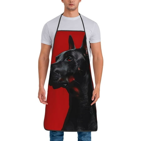 

Tideii Black Dog Red Background for Tie-up Apron Unisex Waterproof and Stain-Resistant Bib Apron for Kitchen Garden Painting