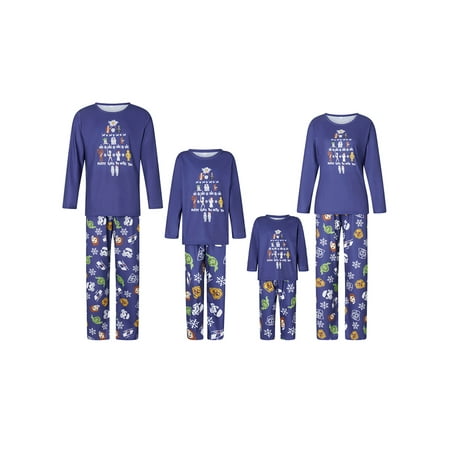 

Family Matching Christmas Pajamas Set Cartoon Print Crew Neck Long Sleeve Tops and Snowflake Print Pants Sleepwear Set