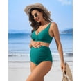 thumbnail image 4 of Alove Maternity Swimsuit Solid Color High Waisted Shoulder Straps Bikini Set Push Up Two Piece Swimwear Deep V Neck Pregnancy Bathing Suits, 4 of 8