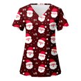 thumbnail image 2 of Christmas Scrub Tops for Women Funny Cute Xmas Print Short Sleeve V-Neck Shirts Trendy Casual Stretch Work Blouses with Pockets, 2 of 4