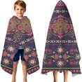 thumbnail image 3 of Purple Boho Tribal Floral and Mandalas Pattern Hooded Bath Towel，60"x35" for Ages 3 To 12 Kids, Quick Dry Lightweight Soft Microfiber Hood Beach Towel Cover Up for Kids, 3 of 7