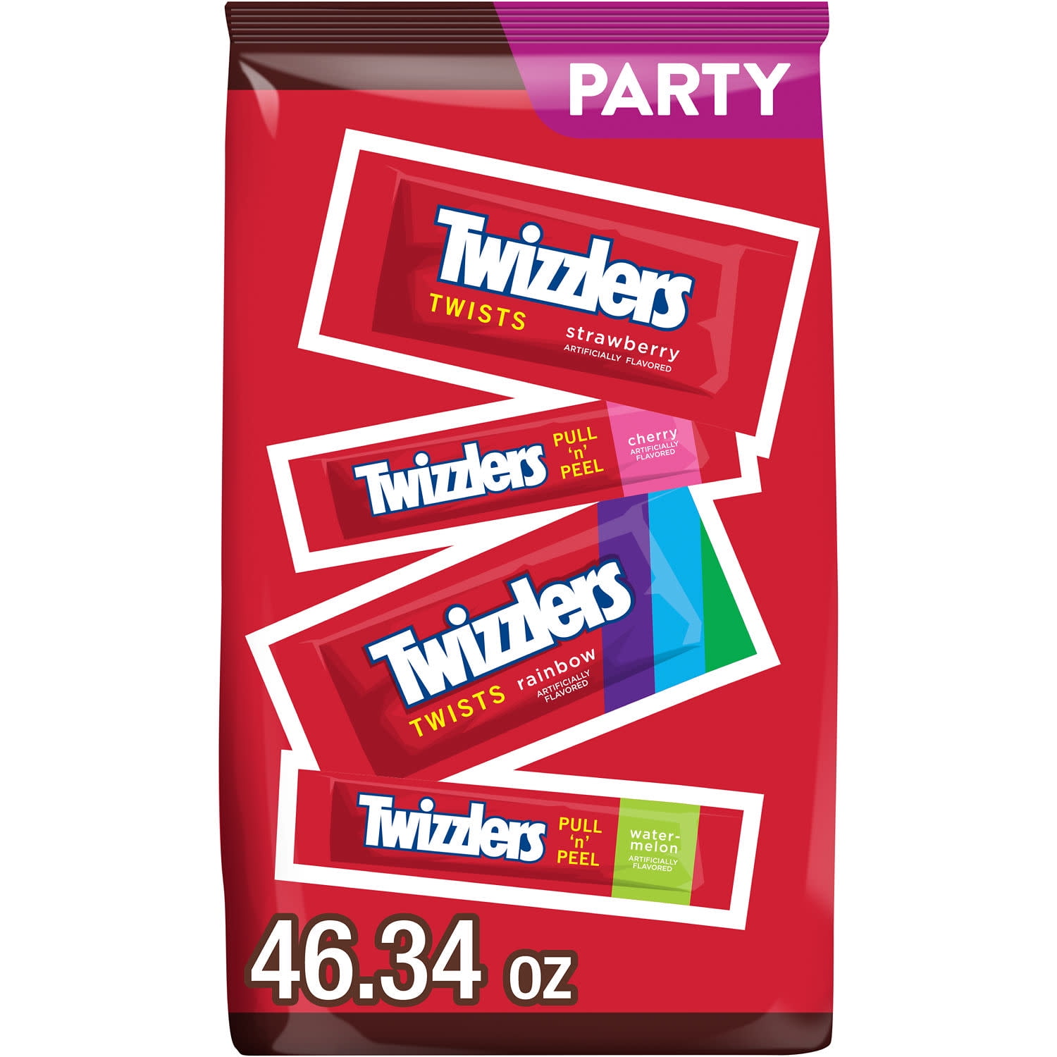 (3 pack) Twizzlers Assorted Flavored Licorice Style Candy, Bulk Party Pack 46.34 oz