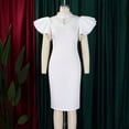 thumbnail image 5 of AURA Women’s Beaded Bodycon Midi Dress Ruffle Short Sleeves Half High Neck Zipper Solid Color S-5XL, 5 of 8