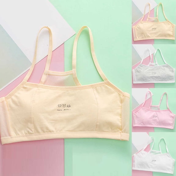 SHenli Sports Bra for Girls, Cotton Training Bras for Teens, Soft Full Cup Underwear with Fixed Bust Pad and Adjustable Strap, Seamless Crop Top for Girls 10-16 Years Beige