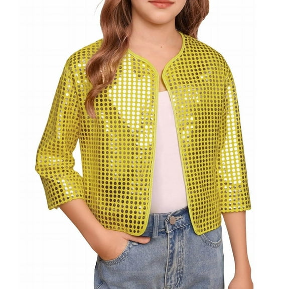 Cowsor Girls Sequin Jackets Glitter Varsity Bomber Sparkly Coat Party Outwear Lightweight Girls Cloth
