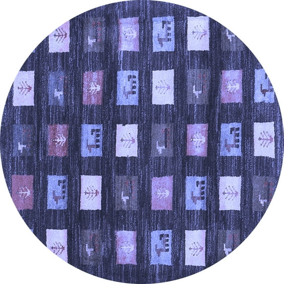 Ahgly Company Machine Washable Indoor Round Abstract Blue Contemporary Area Rugs, 4' Round