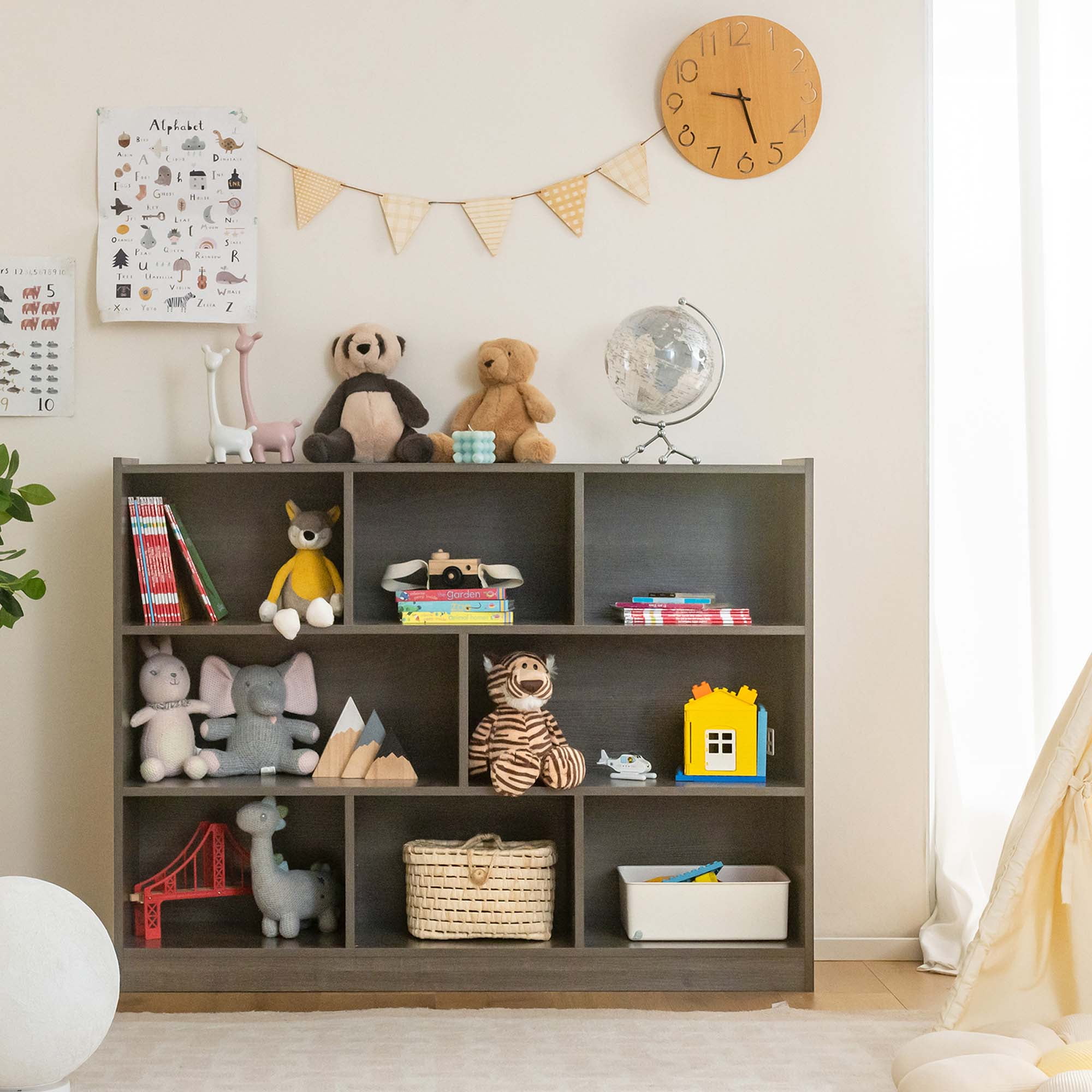 Costway 3-tier Open Bookcase 8-Cube Bookshelf Storage Display Cabinet French Oak Gray