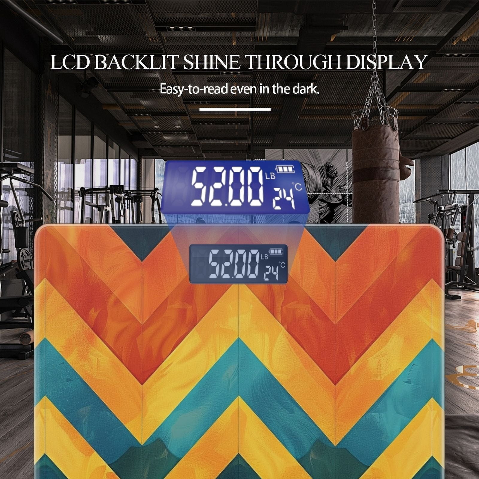 High Precision Body Weight Scale Smart Bathroom Scales with Large LCD Display(400lbs),Decorative for Bedroom-Abstract Chevron Pattern With Orange