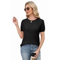 thumbnail image 3 of WIHOLL Short Sleeve Sweater for Women Round Neck Knit Work Tops Beach Fashion Vacation Clothes Summer Outfits 2026 Black Tops, 3 of 8