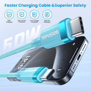 TOPVISION Fast Charge Cable, 2Pack [6FT Fast Charging Cables] 3.1A Nylon Braided Type-C Charger Bundle for iPhone 15/16, Samsung Galaxy S23/S24, Pixel 7/8, Moto G Power & Android Devices​​