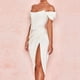 thumbnail image 1 of Vestidos blancos con hombros descubiertos para mujer, vestido sexy con corsé de corte bajo, vestido midi de boda de fiesta con división alta,S, 1 of 7