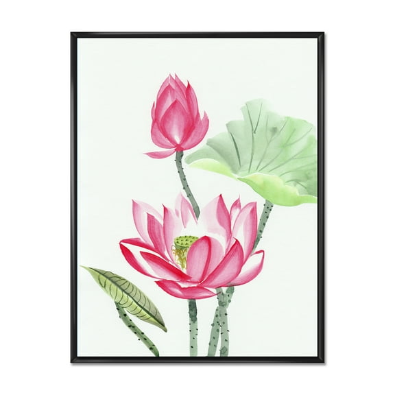 Designart 'Ancient Pink Lotus Flower' Traditional Framed Canvas Wall Art Print