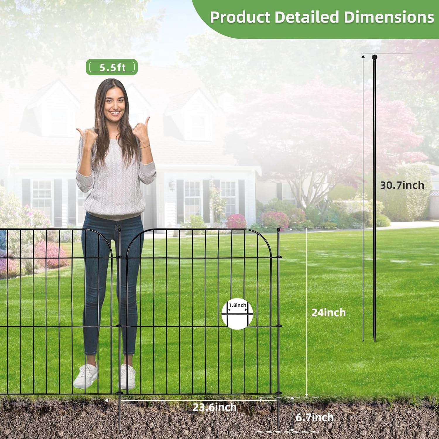 5 Panels Decorative Garden Fence, 24 in(H) x 20 ft(L) Rustproof Metal Wire Fencing with Ground Stakes for Yard, Pet and Animal Barrier