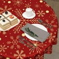 thumbnail image 5 of Red Christmas Tablecloth Round 60 Inch Gold Snowflake Xmas Washable Wrinkle Stain-Resistant Polyester Table Cloth Farmhouse Rustic Indoor Winter Decorations for Home Kitchen Dinning Party Holiday, 5 of 6