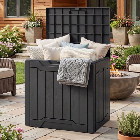 Dextrus 31 Gallon Resin Outdoor Storage Box, Waterproof Lockable Deck Box for Patio, Garden, Pool Supplies and Package Delivery, Outdoor Organizer, Black