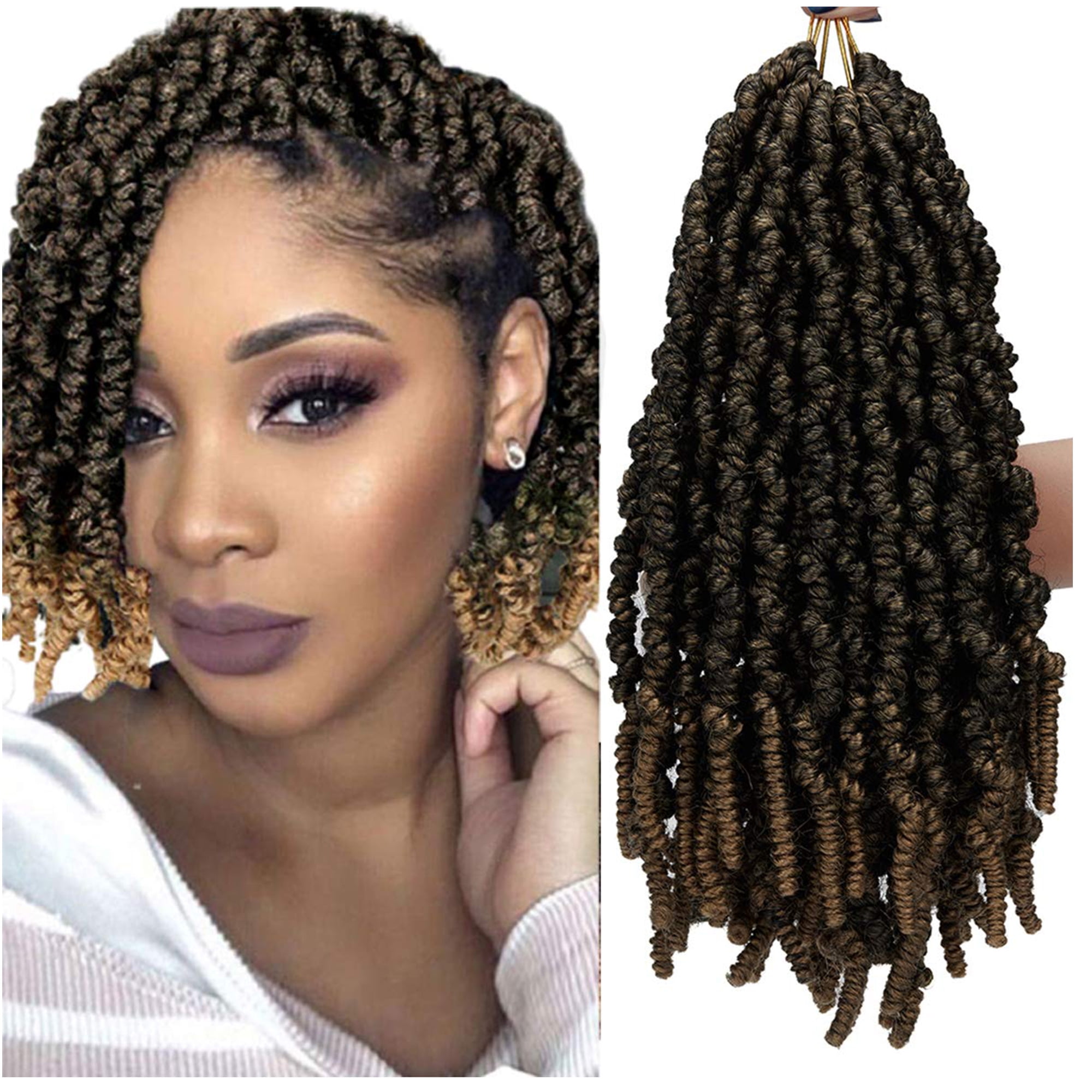 3 Packs Pretwisted Passion Twist Crochet Hair Crochet Braids Pre Twisted  Passion Crochet Twist Hair Black Pre Looped Bohemian Braiding Hair Ponytail  Synthetic Hair Extensions (10inch,T27#) 