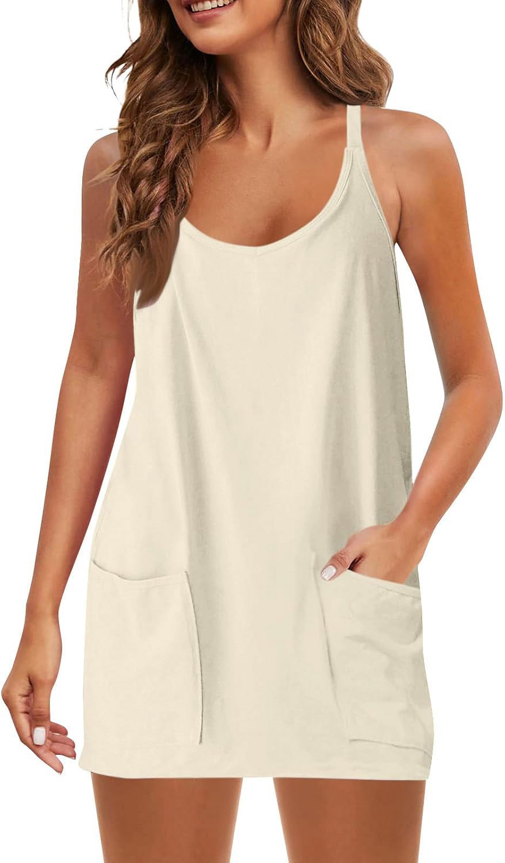 Women Tennis Dress Built in Shorts Adjustable Straps Hot Shot Mini Dress Athletic Workout Golf Dresses with Pockets