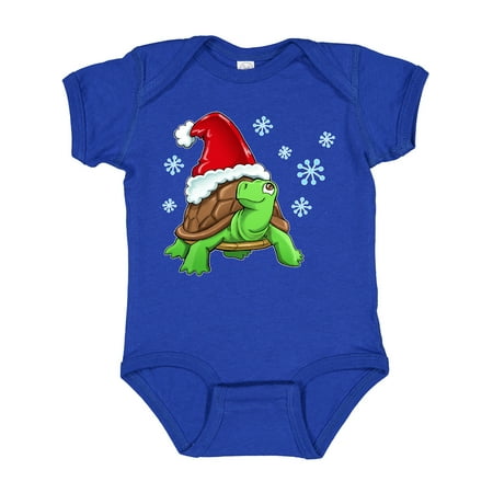 

Inktastic Christmas Turtle in with Santa Hat and Snowflakes Boys or Girls Baby Bodysuit
