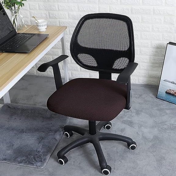 NAMZI Office Desk Chair Seat Covers Stretch Water Resistant Jacquard Computer Chair Seat Cushion Slipcovers-Brown