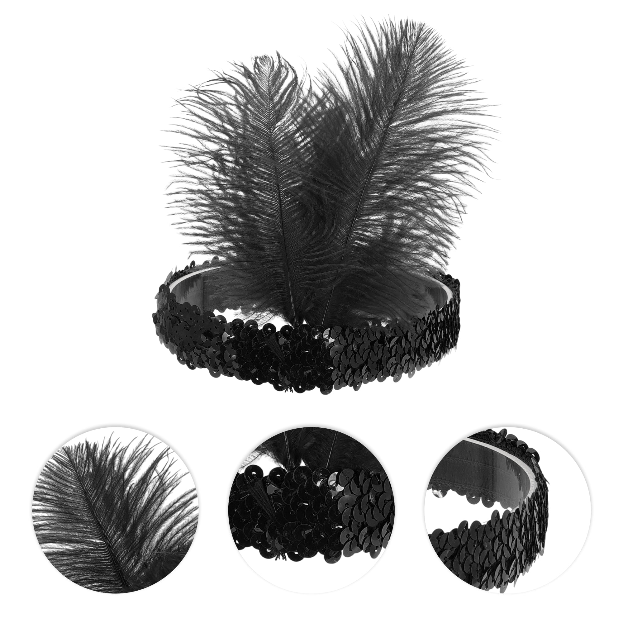 Unique Bargains Feathers Sequins Headbands 1 Pc Black