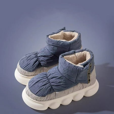 

CoCopeanut Fluffyfu Down Cloth Cotton Slippers Men Winter Couples Indoor Outdoor Waterproof Warm Plush Home Wrapped Heel Shoes Men Fluffy