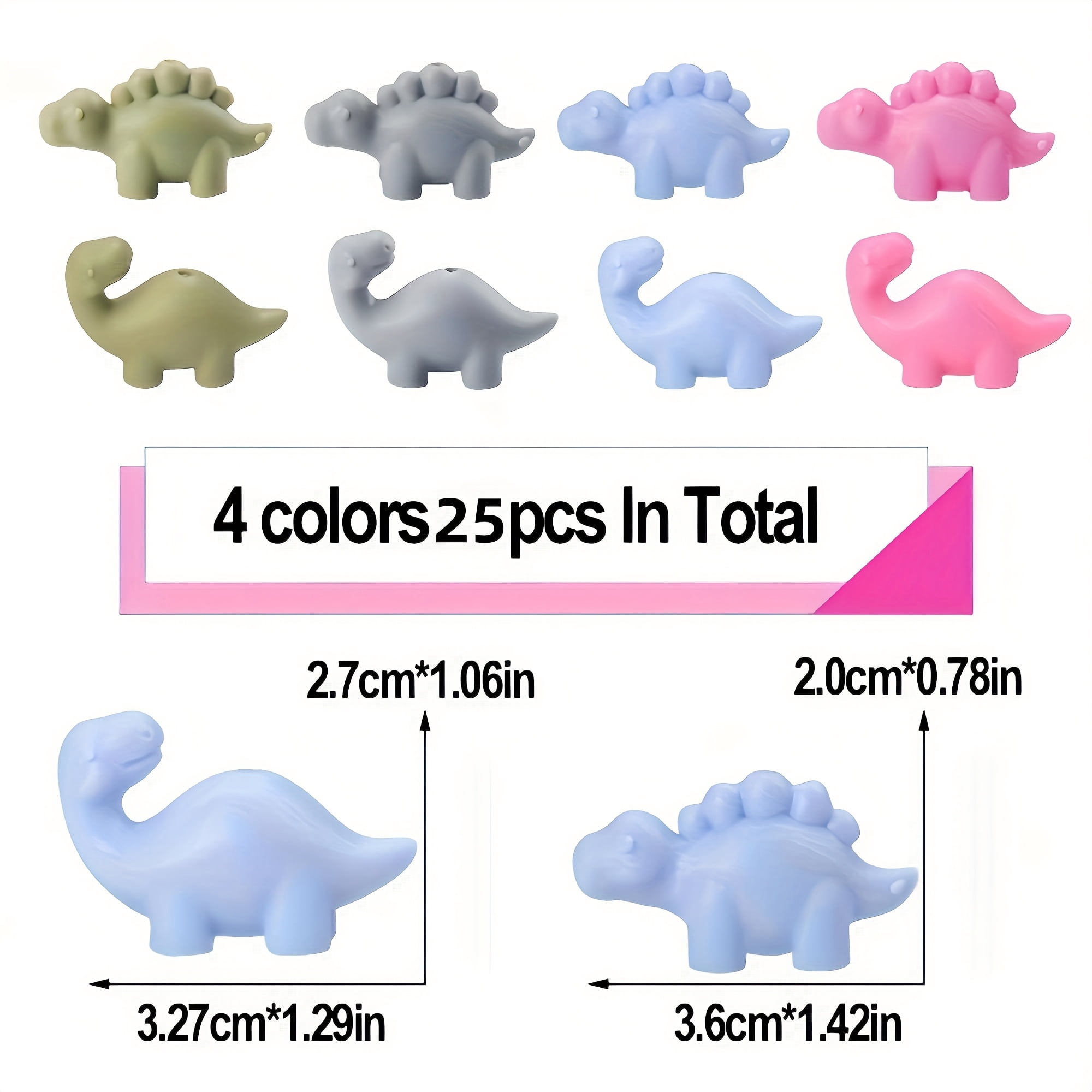 LOFCA Jewelry Making 25pcs 3D Dinosaur Silicone Focal Beads Kit For DIY Crafts