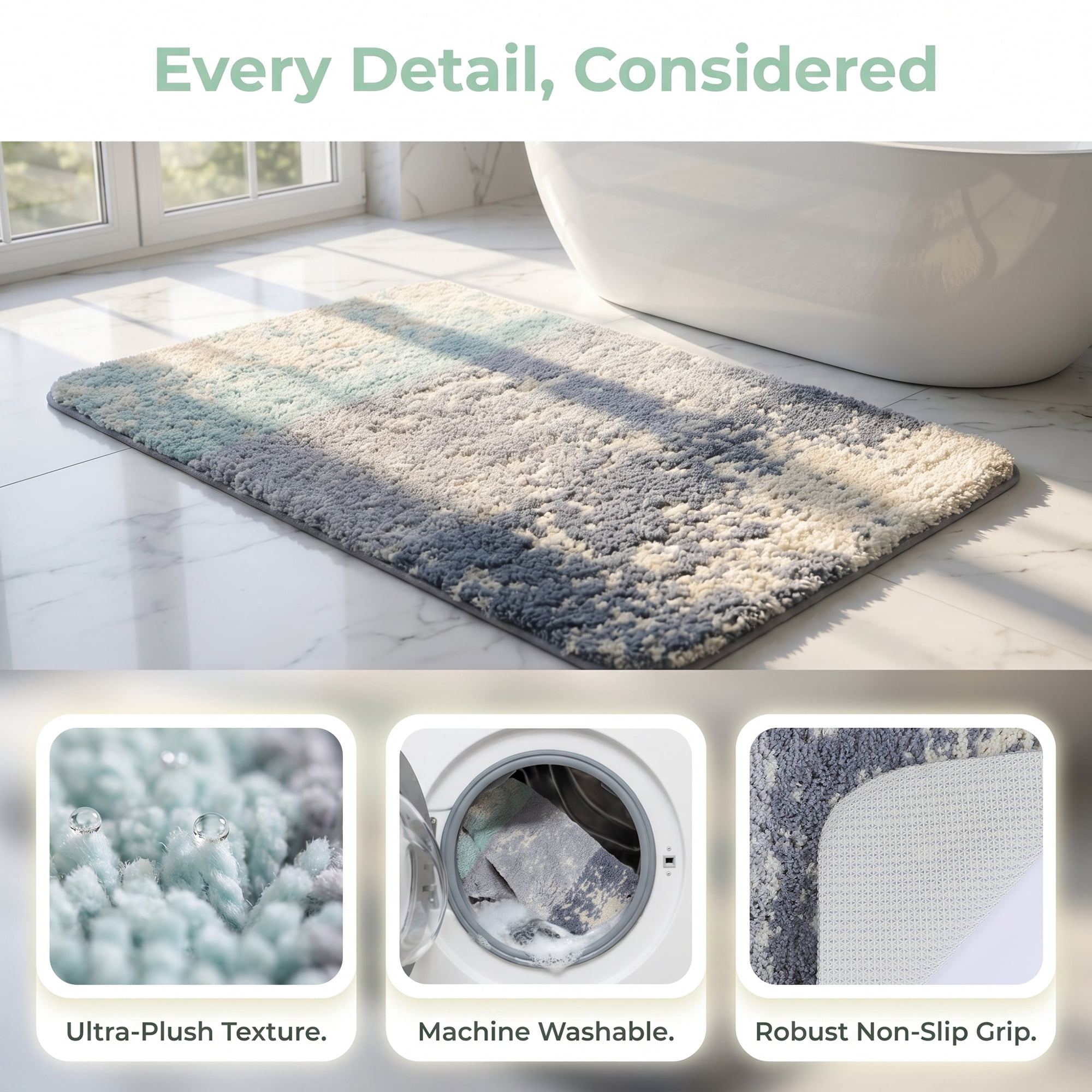 Unique Bargains Non Slip Machine Washable Plush Shaggy Bath Mat Grey 32" x 20"