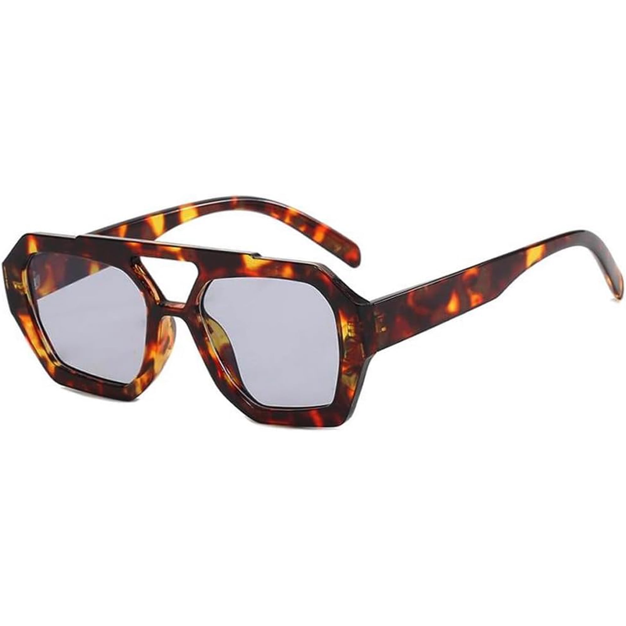 Hexagonal Aviator Sunglasses with Thick Square Frame and Double Bridge FEISEDY Vintage Aviator Sunglasses Double Bridge Women Men  main image 2