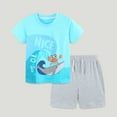 thumbnail image 2 of Gyexs Boys Summer Clothes Size 6-8 Cute Cartoon Print Short Sleeve Sports Athletic Short Sets T Shirt Shorts 2 Piece Outfits(Sportswear, Sky Blue, 6-7 Years), 2 of 7