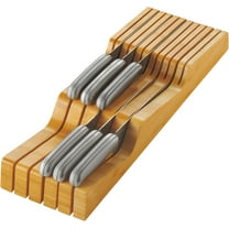 In-Drawer Knife Block - Bamboo Knife Drawer Organizer for Kitchen - Fits 5 Long   6 Short Knives - Store Knives with Blades Pointing Down - Wooden Steak knife Holder without Knives