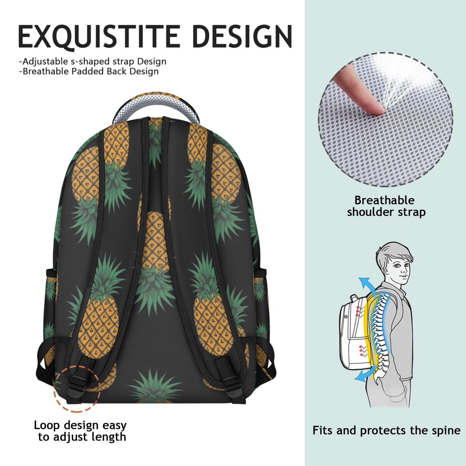 Pineapple Bookbag for School – Lightweight & Supportive, Large Capacity for Textbooks & Supplies, Adjustable Straps, Cute & Practical Design