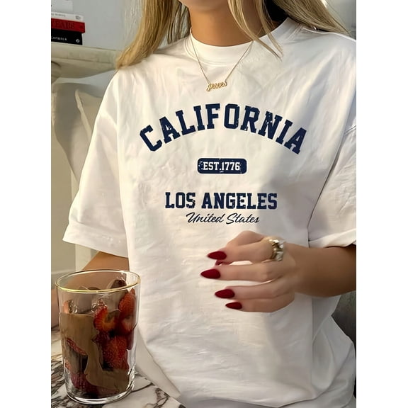 Women' California Los Angeles Print Shirt Crew Neck Casual Cotton Tee