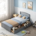 thumbnail image 2 of UHOMEPRO Wood Twin Size Platform Bed with 2 Storage Drawers, Pine Wood Bed with Headboard, Modern Twin Size Bed Frame with Wood Slats Support, No Box Spring Needed, Gray, 2 of 10