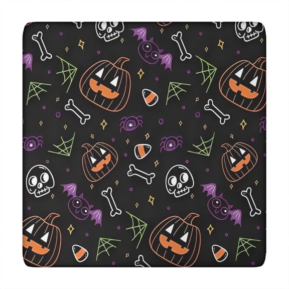 Halloween Colorful Spooky Elements Square Fitted Tablecloth with Elastic Edge,Square Table Cover,Washable Elastic Table Cover for Home Kitchen Party Decor 34"x34"